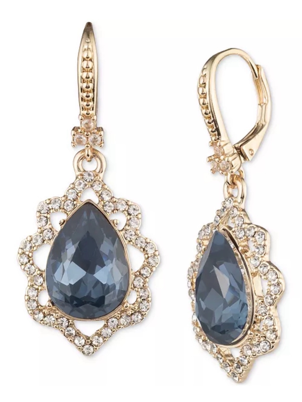 NEW Marchesa Gold-Tone Earrings with Navy Teardrop Crystals